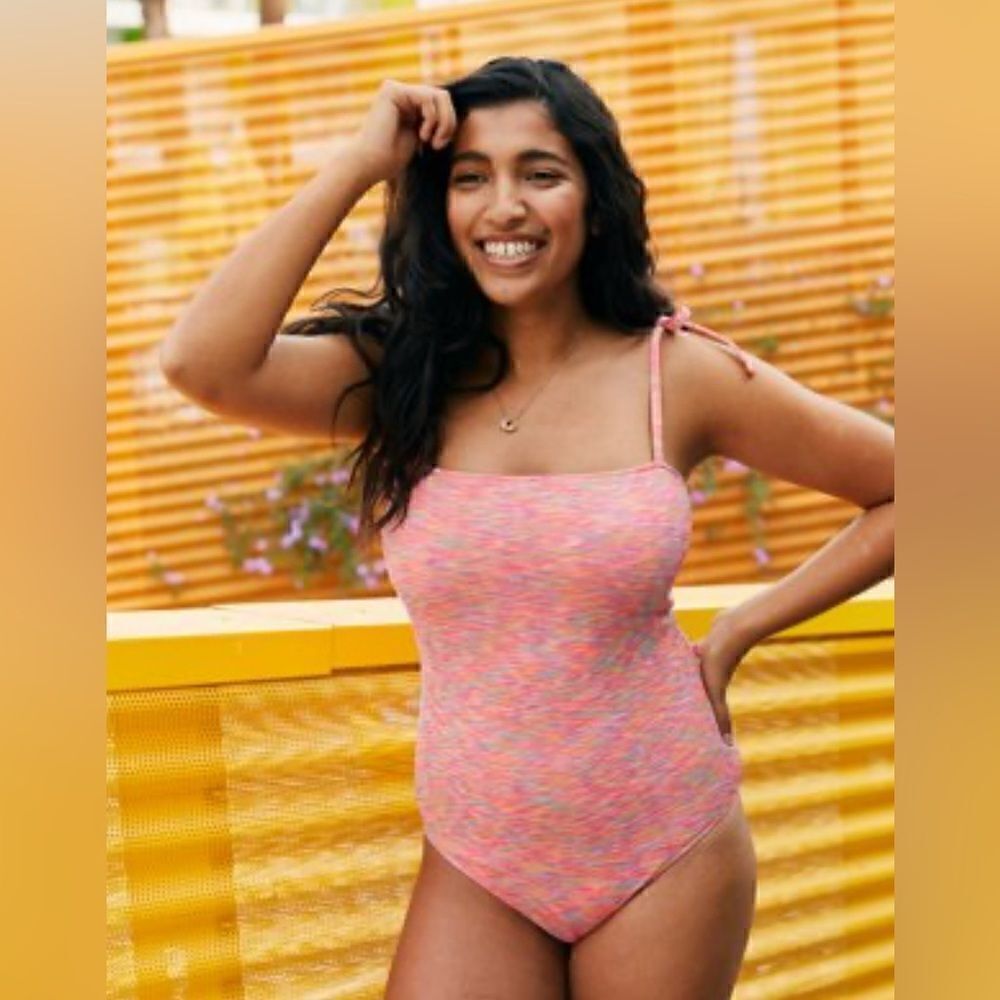 Aerie spacedye one piece cheeky bathing suit pink